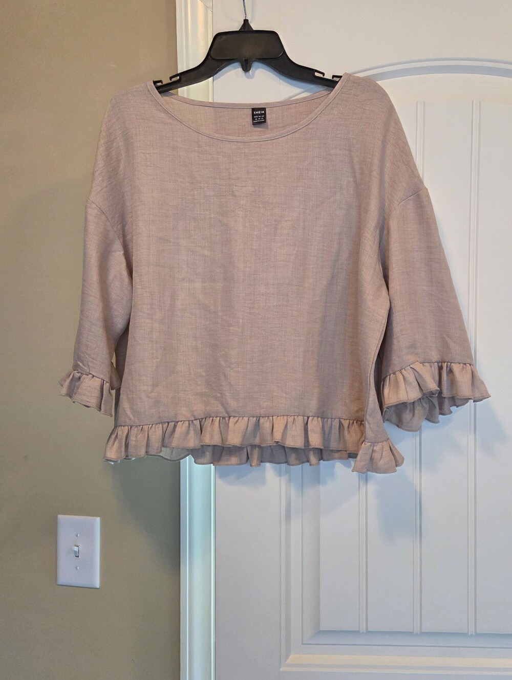 SHEIN  Khaki Ruffle Hem & Sleeve Top